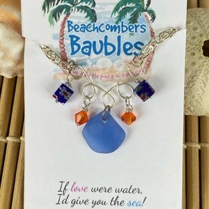 Cobalt Sea Glass/Swarovski/Lampwork Cube Pendant